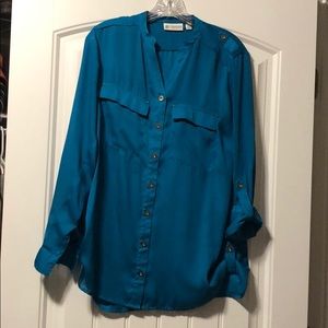 Silky blue button down tunic